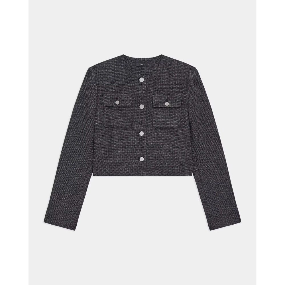 NWT‎ THEORY Tweed Cardigan Jacket Charcoal Melange wool blend Woman's Size 14